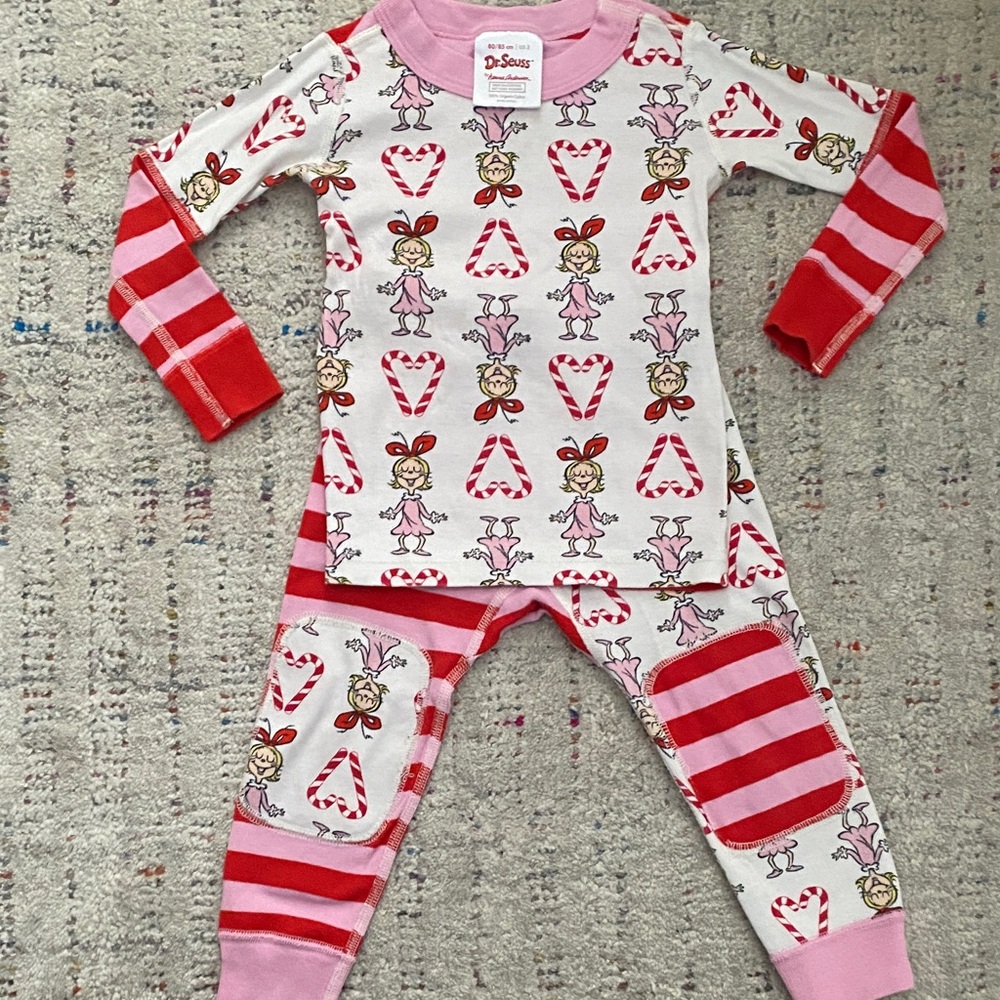 Hanna Andersson Dr. Seuss holiday Christmas Pink Red Cindy Lou Pajamas size 2
